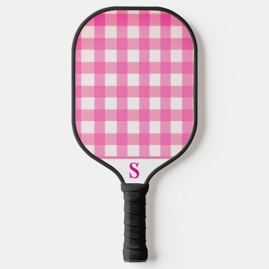 Einfach rosa Gingham Personalisiert Pickleball Schläger (Vorderseite)