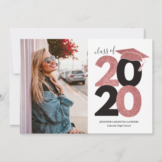 Einfach rosa Glitzer Girl Cap Foto Abschluss Ankündigung (Vorderseite)