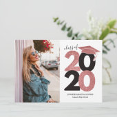 Einfach rosa Glitzer Girl Cap Foto Abschluss Ankündigung (Stehend Vorderseite)