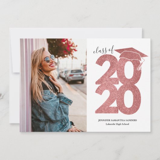 Einfach rosa Glitzer Girl Cap Foto Abschluss Ankündigung (Vorderseite)