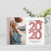 Einfach rosa Glitzer Girl Cap Foto Abschluss Ankündigung (Stehend Vorderseite)