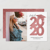 Einfach rosa Glitzer Girl Cap Foto Abschluss Ankündigung (Vorne/Hinten)