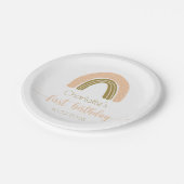 Einfach rosa Gold Boho Rainbow Erster Geburtstag Pappteller (Schrägansicht)