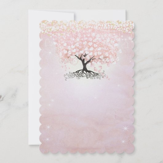 Einfach rosa Heart Leaf Tree Fairytale Wedding Einladung (Rückseite)