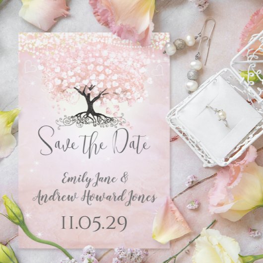 Einfach rosa Heart Leaf Tree Fairytale Wedding Einladung