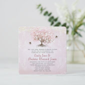 Einfach rosa Heart Leaf Tree Love Bird Wedding Einladung (Stehend Vorderseite)