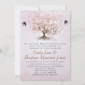 Einfach rosa Heart Leaf Tree Love Bird Wedding Einladung (Vorderseite)