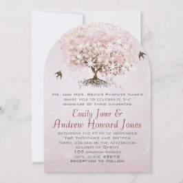 Einfach rosa Heart Leaf Tree Love Bird Wedding Einladung
