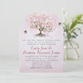 Einfach rosa Heart Leaf Tree Love Bird Wedding Einladung (Stehend Vorderseite)