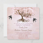 Einfach rosa Heart Leaf Tree Love Bird Wedding Einladung (Vorderseite)