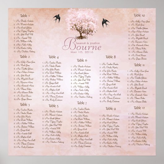 Einfach rosa Heart Leaf Tree Love Bird Wedding Poster (Vorne)