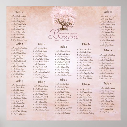 Einfach rosa Heart Leaf Tree Love Bird Wedding Poster (Vorne)