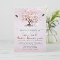 Einfach Rosa Herz Blatt Baum Liebes Vogel Hochzeit