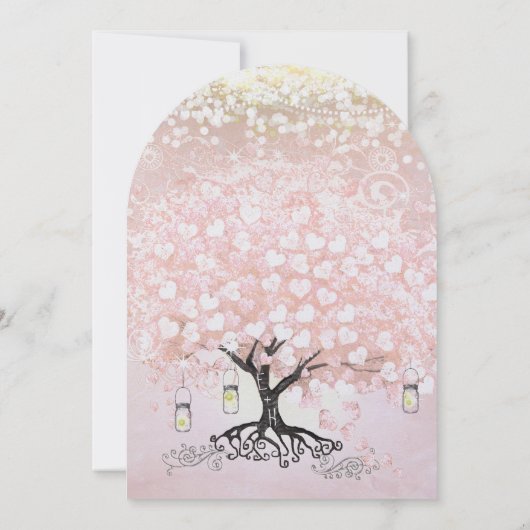 Einfach rosa Herz Leaf Tree Mason Jar Wedding Einladung (Rückseite)