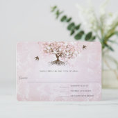 Einfach rosa Herz Leaf Tree Wedding RSVP (Stehend Vorderseite)