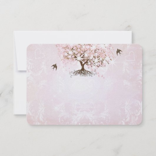 Einfach rosa Herz Leaf Tree Wedding RSVP Karte (Rückseite)