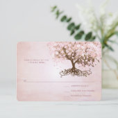 Einfach rosa Herz Leaf Tree Wedding RSVP Karte (Stehend Vorderseite)