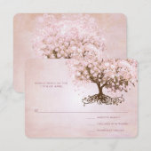 Einfach rosa Herz Leaf Tree Wedding RSVP Karte (Vorne/Hinten)