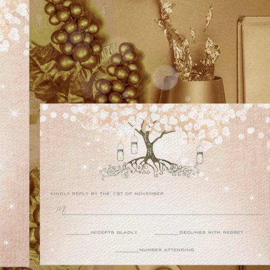 Einfach rosa Herz Leaf Tree Wedding RSVP Karte