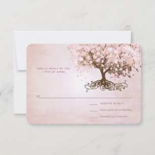 Einfach Rosa Herzblatt-Baum-Hochzeits-RSVP RSVP Karte