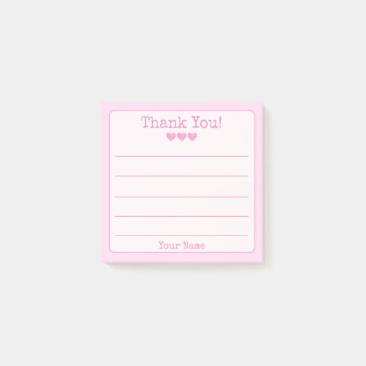 Einfach Rosa Ihr Name und Herzen Vielen Dank Post-it Klebezettel (Vorderseite)