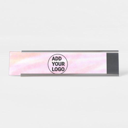 Einfach rosa minimale Aquarellfarbe Logo-Gesellsch Schreibtischnamensplakette (Vorderseite )