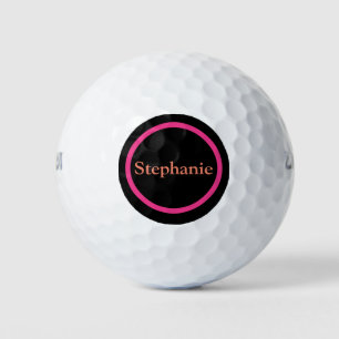Einfach rosa Orange Black Monogram Modern Stilvoll Golfball
