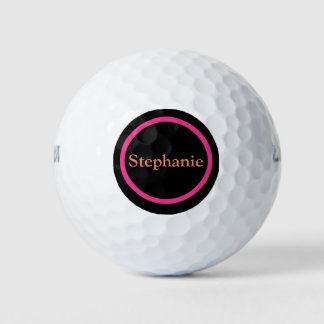 Einfach rosa Orange Black Monogram Modern Stilvoll Golfball