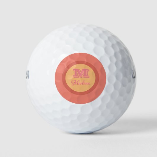 Einfach rosa Orange Monogram Moderner Name Stilvol Golfball (Vorderseite)