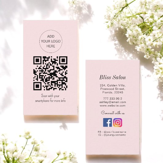 Einfach rosa QR Code Schönheitssalon Visitenkarte