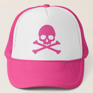Einfach rosa Schädel und Querknochen Truckerkappe