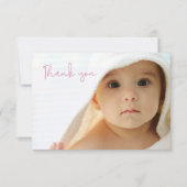 Einfach rosa Taufe Mädchen Foto Dankeschön Karte (Vorderseite)