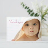 Einfach rosa Taufe Mädchen Foto Dankeschön Karte (Stehend Vorderseite)