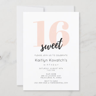 Einfach rosa Teen Sweet 16 16 16 Geburtstag Einladung