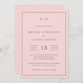 Einfach rosa und grau Monogram Bridal Luncheon Einladung (Vorne/Hinten)