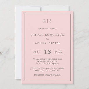 Einfach rosa und grau Monogram Bridal Luncheon Einladung