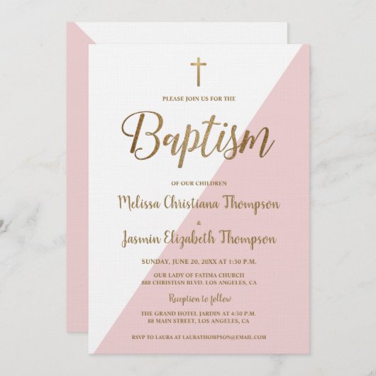 Einfach rosa Weiß und Gold Einladung (Vorne/Hinten)