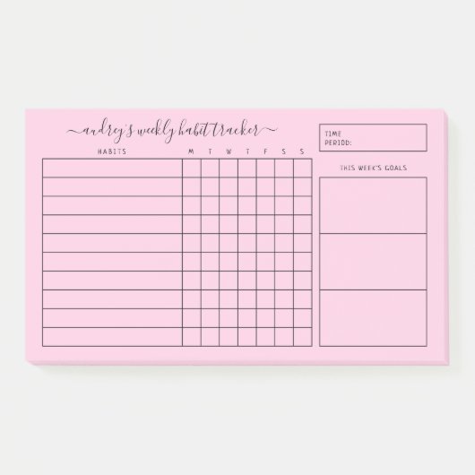 Einfach rosa White Weekekly Habit Tracker Post-it Klebezettel (Vorderseite)