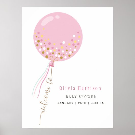Einfach rosa Willkommensballon Babydusche signiere Poster (Vorne)