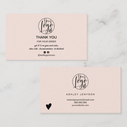 Einfach rot pink minimalistisch Logo Bestellung Vi Visitenkarte (Vorne/Hinten)
