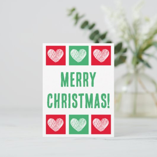Einfach rot und grün mit Herz frohe Weihnachten (Stehend Vorderseite)