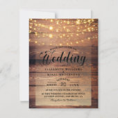 Einfach rustikale Naturholz-Lichter String Hochzei Einladung (Vorderseite)