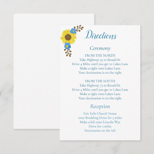 Einfach rustikale Sonnenblumenrichtung Begleitkarte (Vorne/Hinten)