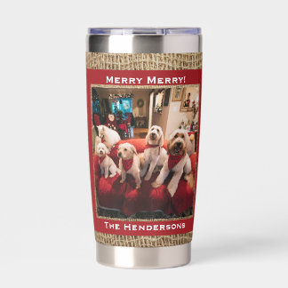 Einfach rustikaler maßgeschneiderter Foto-Name-Fei Thermobecher