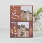 Einfach rustikales Holz Elegant Script 5 Fotos Hoc Dankeskarte (Stehend Vorderseite)