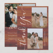 Einfach rustikales Holz Elegant Script 5 Fotos Hoc Dankeskarte (Vorne/Hinten)