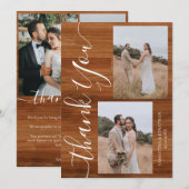 Einfach rustikales Holz Elegant Script 5 Fotos Hoc Dankeskarte (Vorne/Hinten)