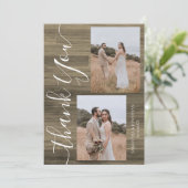 Einfach rustikales Holz Elegant Script 5 Fotos Hoc Dankeskarte (Stehend Vorderseite)