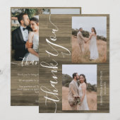 Einfach rustikales Holz Elegant Script 5 Fotos Hoc Dankeskarte (Vorne/Hinten)