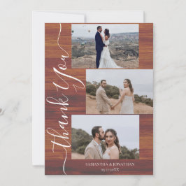 Einfach rustikales Holz Elegant Script 6 Fotos Hoc Dankeskarte